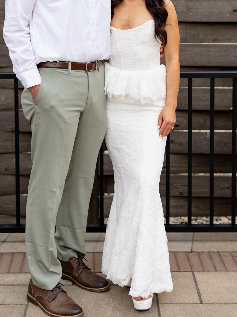 V. Chapman Ivory Strapless Lace Peplum Dress